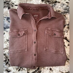 Aerie Lumber Jane Waffle shirt- Chocolate Brown